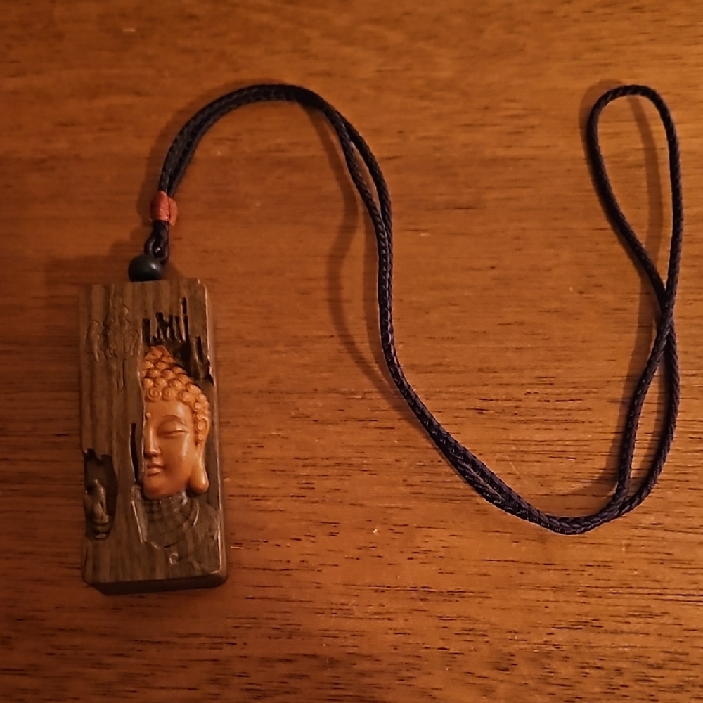 Hand Crafted Wooden Buddha Pendant Necklace